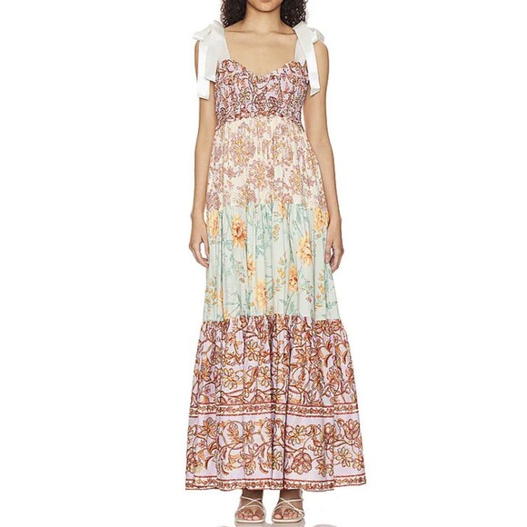 Free People Bluebell Lilac Floral Maxi Dress Bow Tie Strap Size XL Tiered - Picture 1 of 8